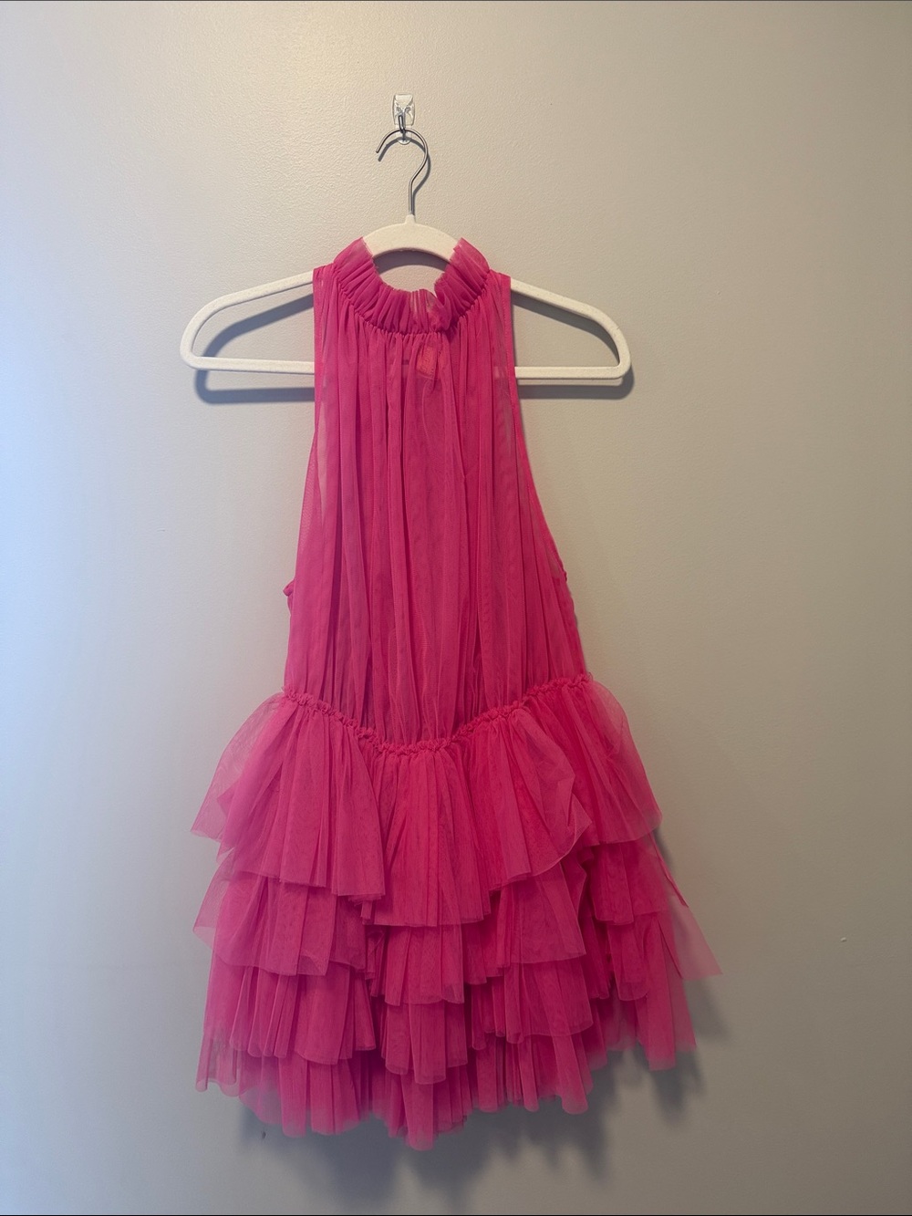 Anthropologie Pink Tiered Tulle Halter Mini Dress